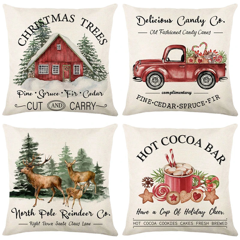 CozyNest Christmas Cushion Covers 45x45 cm – Premium Winter Decorative Pillow Cases for Sofa and Living Room, Featuring Snowy Landscape Design