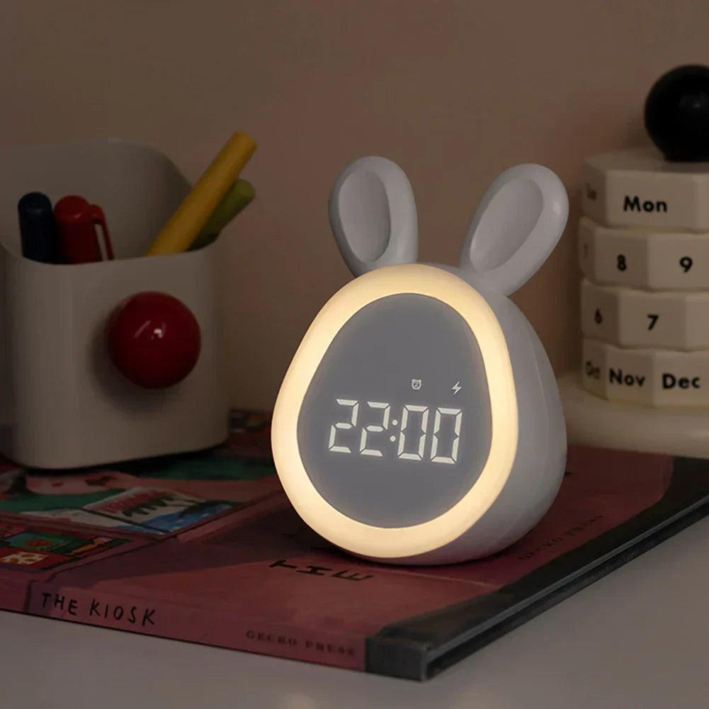 BunnyGlow: Adorable Children's Alarm Clock with LED Display, Night Light, and Gentle Waking for Kids' Rooms