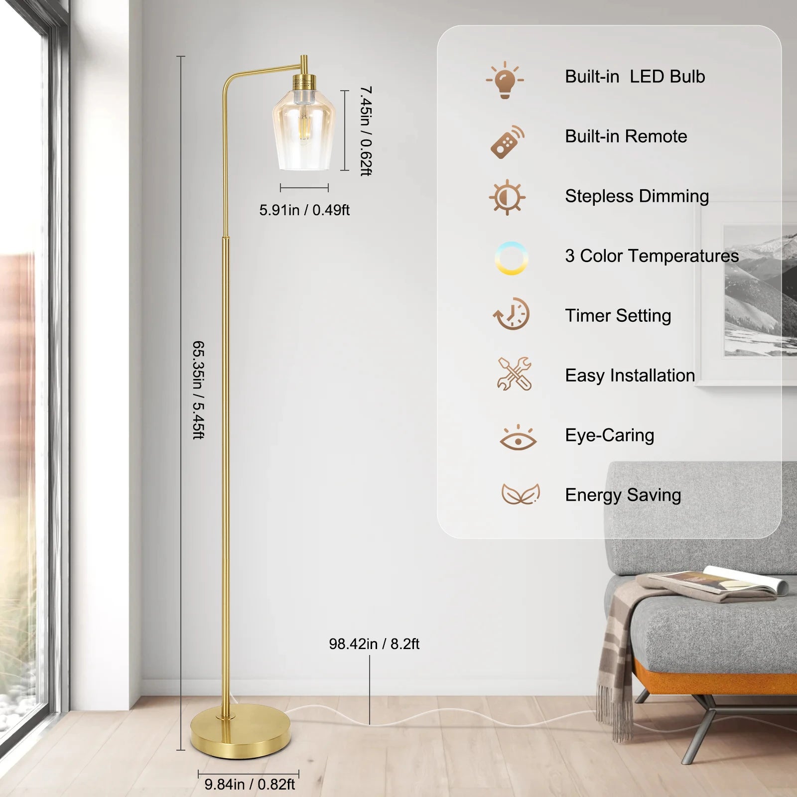 GlowEase - Remote-Controlled LED Floor Lamp with Adjustable Dimming