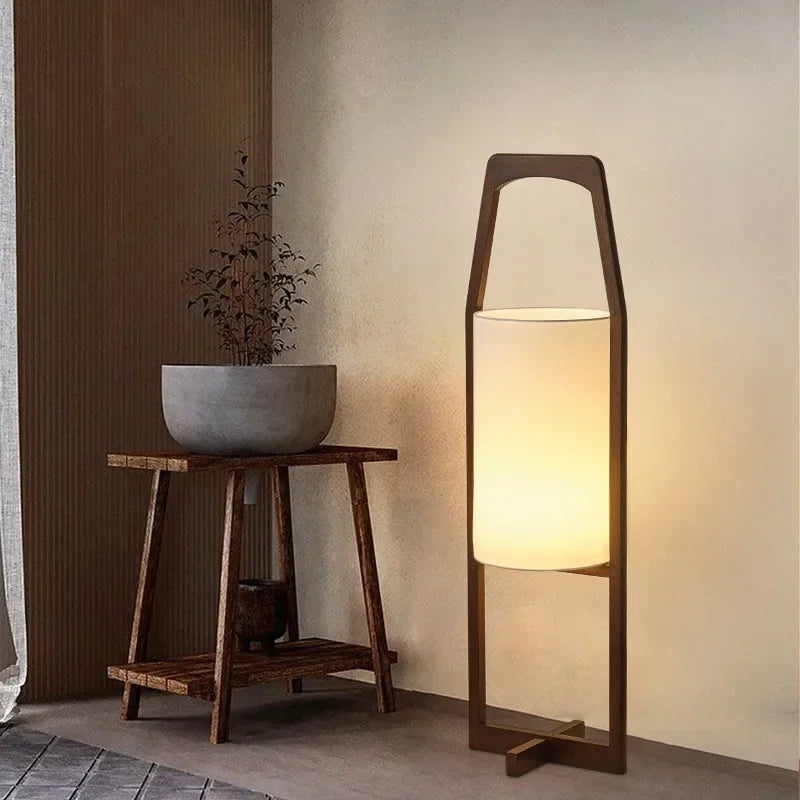 ZenGlow – Japan Wabi-Sabi Wooden Floor Lamp with Fabric Shade