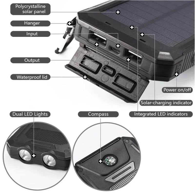Hunting Gear Power Bank Solar Charger Waterproof Outdoor Torch