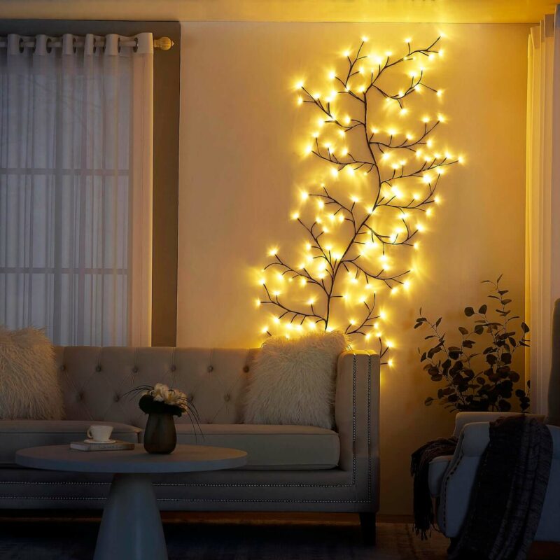 Luminous Branches: Elegant Wall Decor with Soft Ambient Lighting for Indoor Spaces