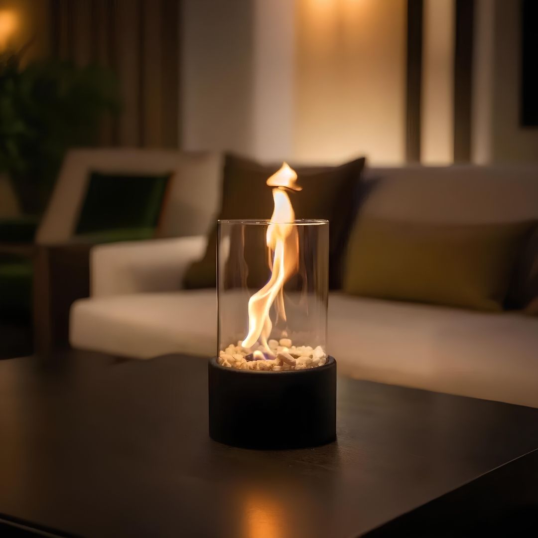 Bordlampe Glas Olie Flamme Brænder