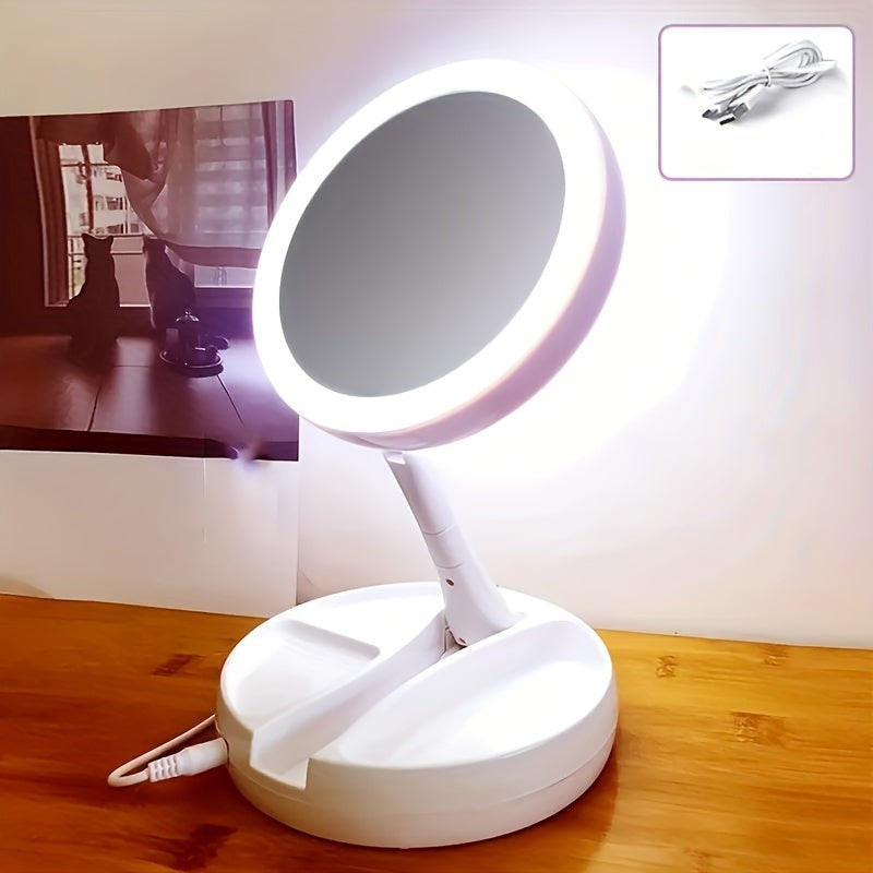 GlowMirror - LED Makeup Mirror with Storage Box, 1X & 10X Magnification