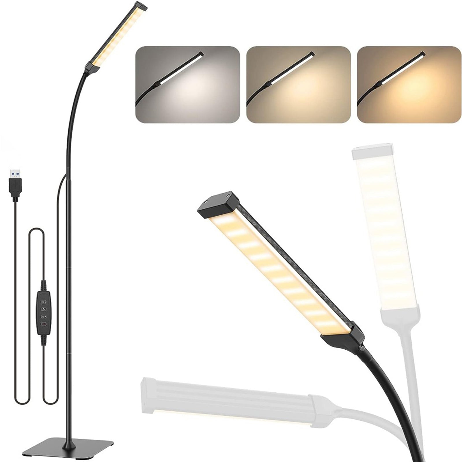 FlexiLume - Adjustable LED Floor Lamp with Dimmable Gooseneck for Reading & Decor