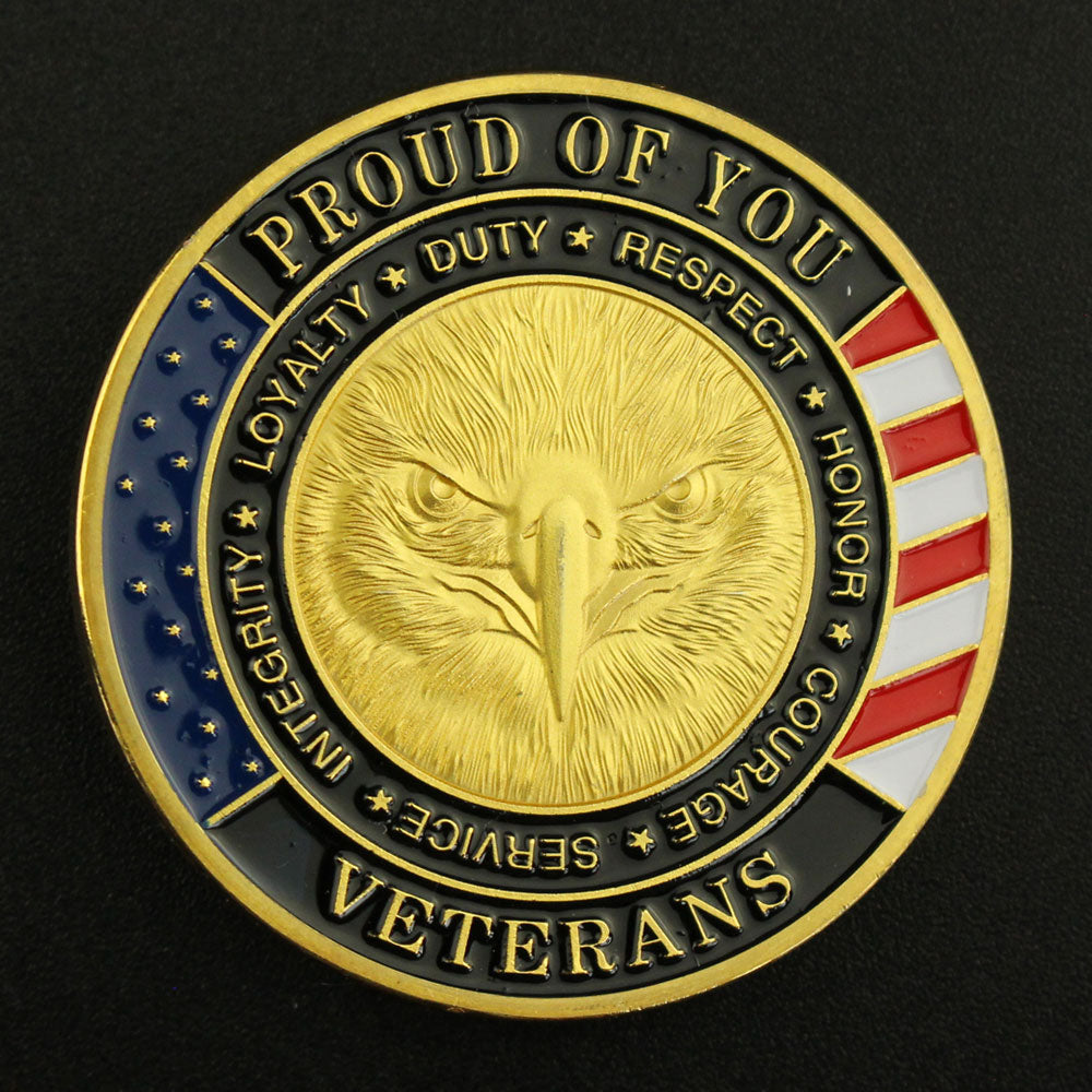 Veterans Day Challenge Coin Gift Gold Eagle Military Service Medal