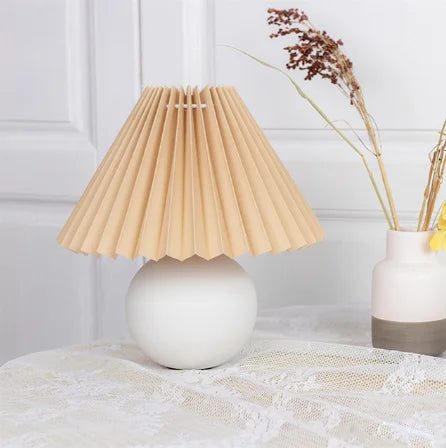Luminous Heritage: Vintage Table Lamp with Pleated Shade – Elegant Antique Retro Nightstand Lighting Solutions