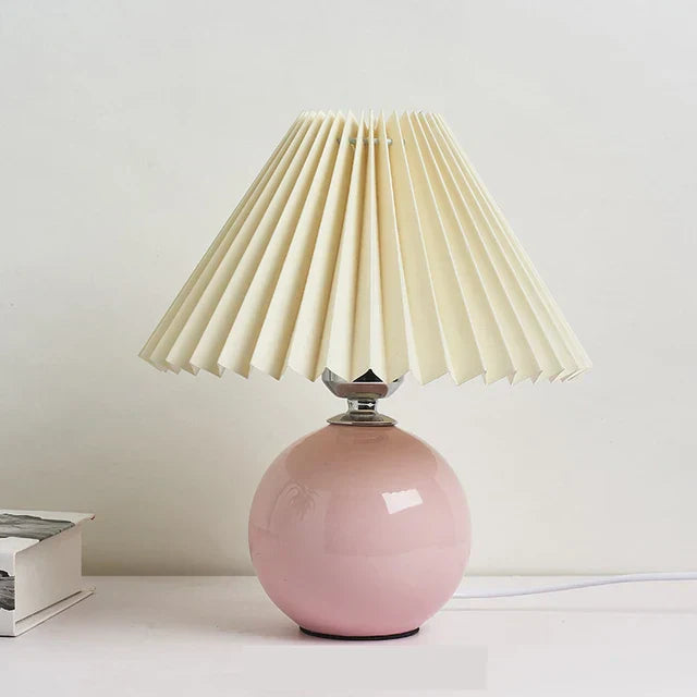 Luminous Heritage: Vintage Table Lamp with Pleated Shade – Elegant Antique Retro Nightstand Lighting Solutions