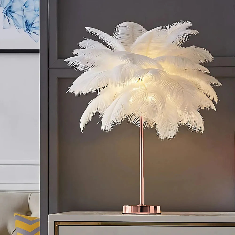 Fjer Bordlampe Blødt Glød Lys