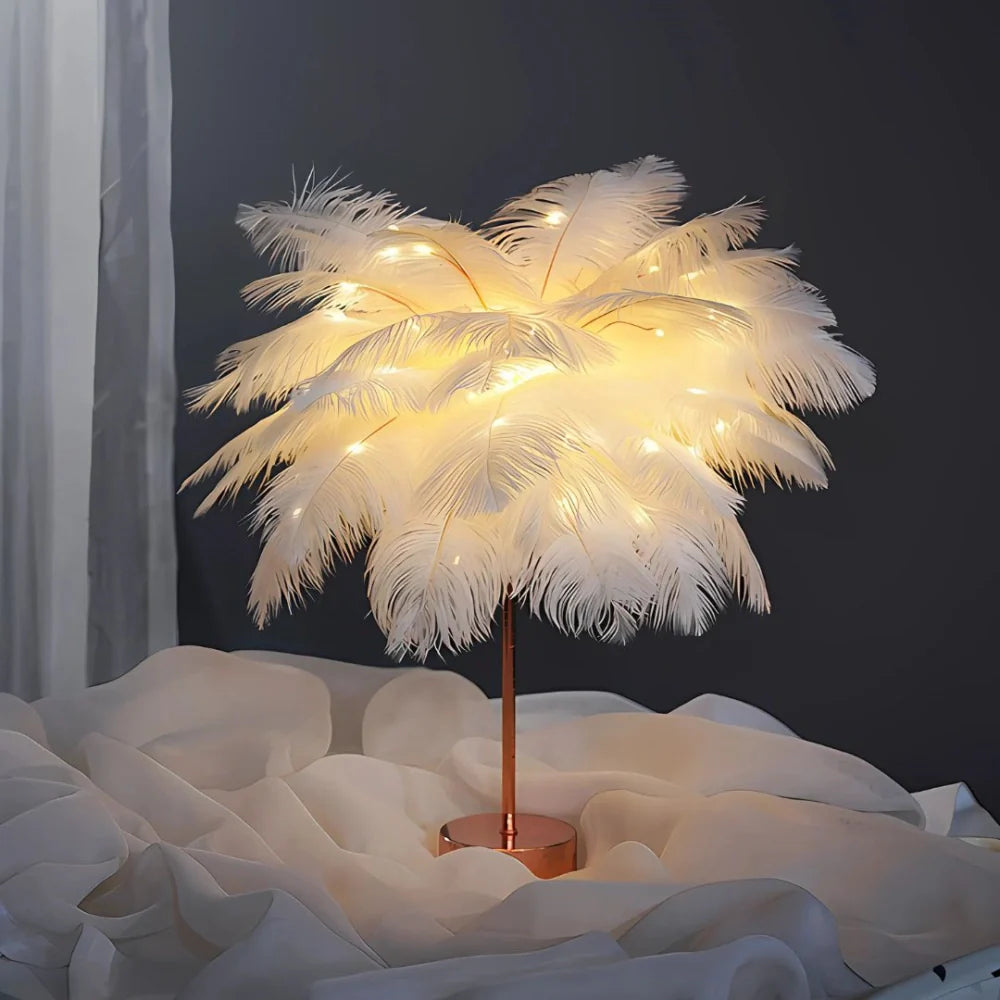 Fjer Bordlampe Blødt Glød Lys