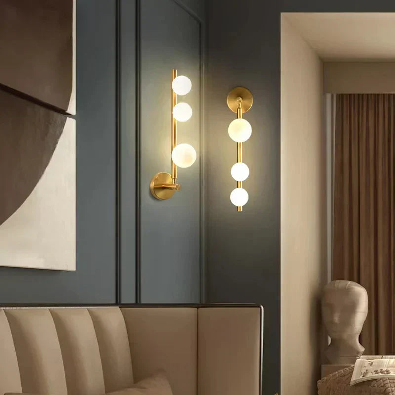 Luminous Elegance: Modern Golden Wall Sconce with Glass Orbs - Stylish Lighting for Living Room and Bedroom