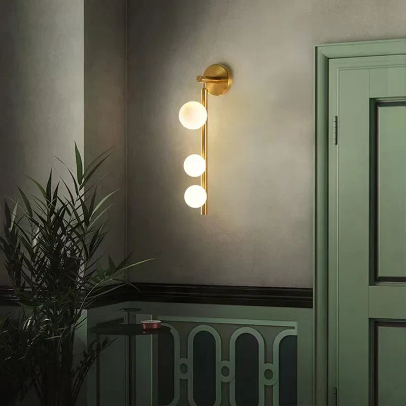 Luminous Elegance: Modern Golden Wall Sconce with Glass Orbs - Stylish Lighting for Living Room and Bedroom