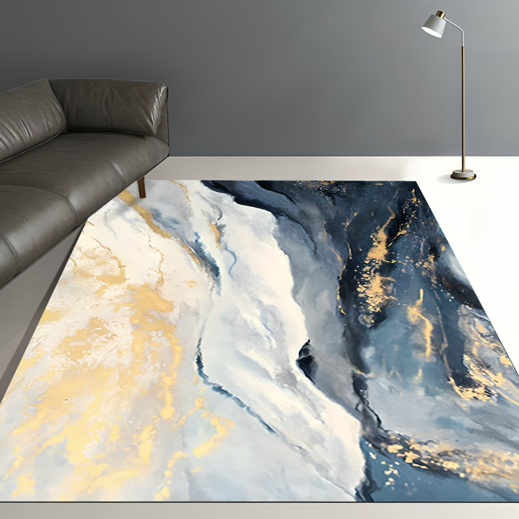 Tapis bleu abstrait moderne en polyester pour salon