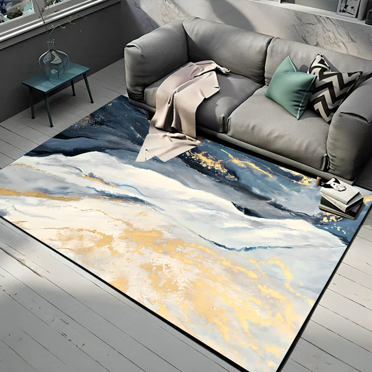 Tapis bleu abstrait moderne en polyester pour salon