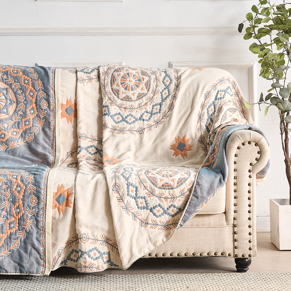 Bomuldstæppe med Mandala Boho-print