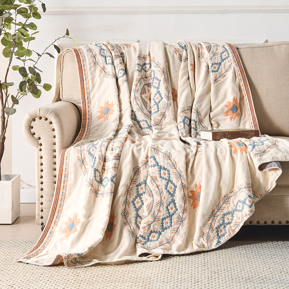 Bomuldstæppe med Mandala Boho-print