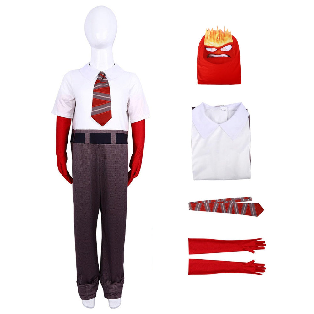 Anger Cosplay Costume Inside Anger Jumpsuit with Tie and Gloves for Dress Up Party - Image 1