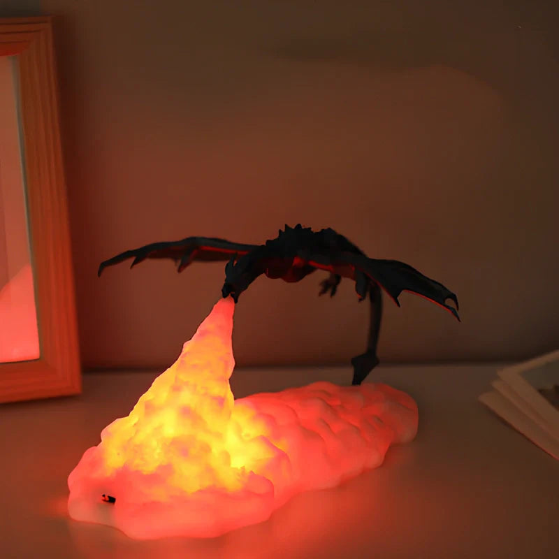 LED natlys drage flammelampe skulptur