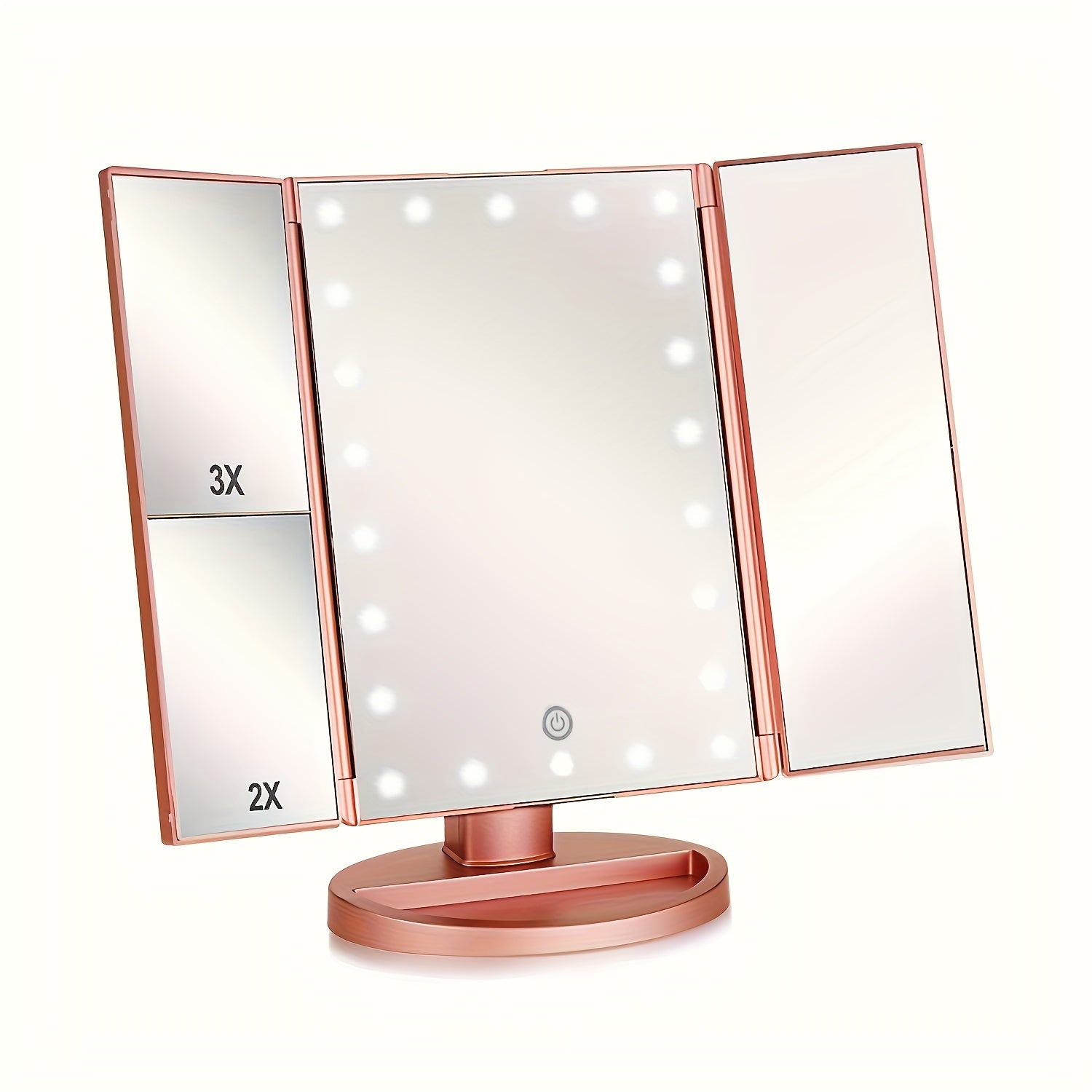 GlowTouch - Tri-Fold Makeup Mirror with LED Lights and Magnification