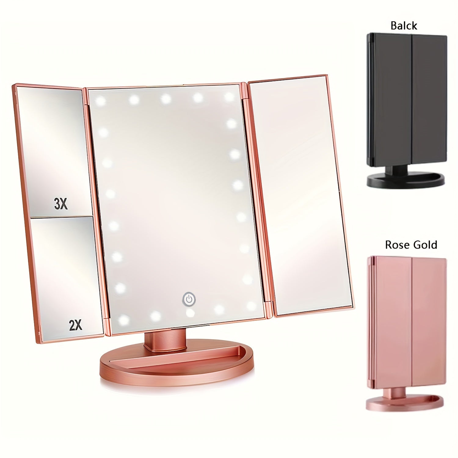 GlowTouch - Tri-Fold Makeup Mirror with LED Lights and Magnification