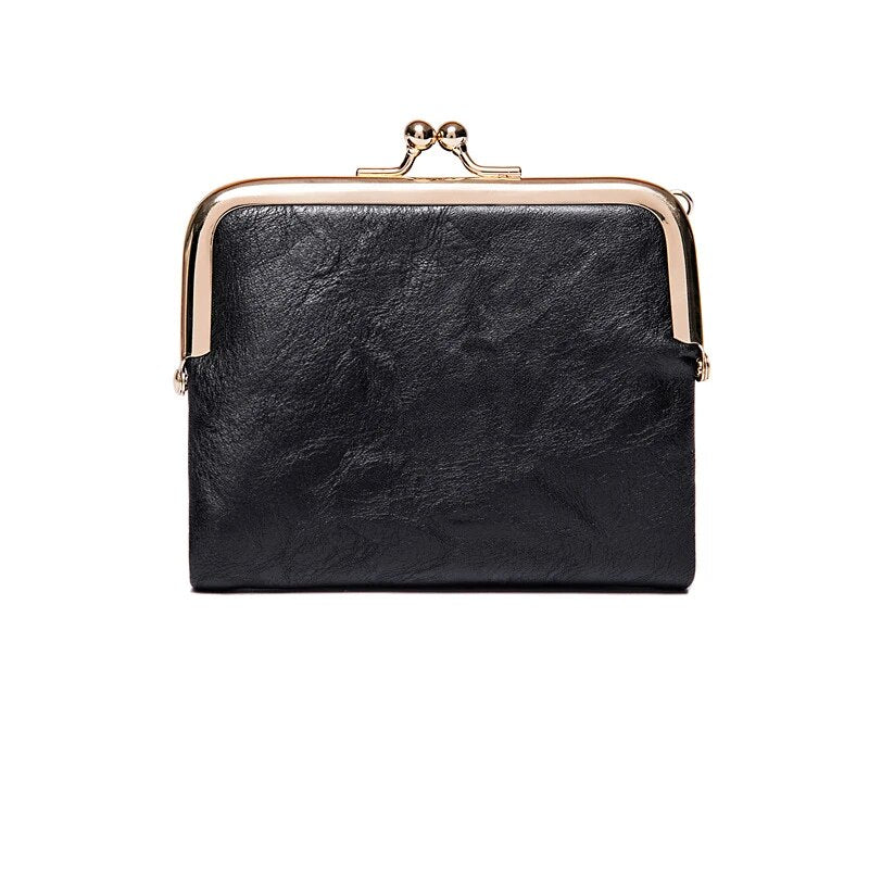Leather Wallet with Vintage Kiss Lock Closure