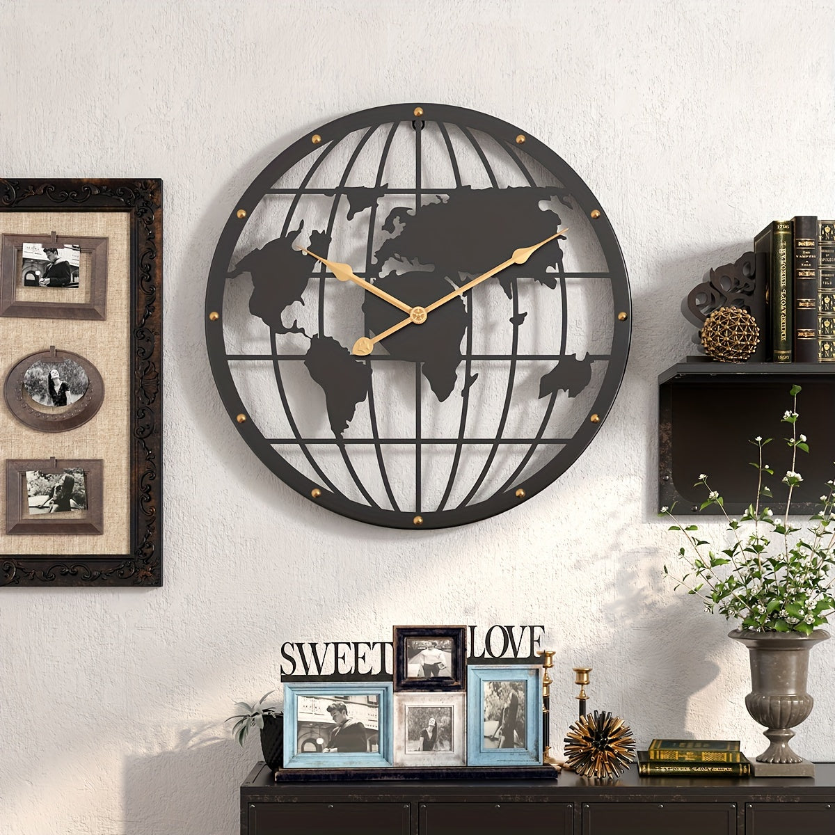 WorldTime - Silent 40cm Metal Clock with Golden Accents