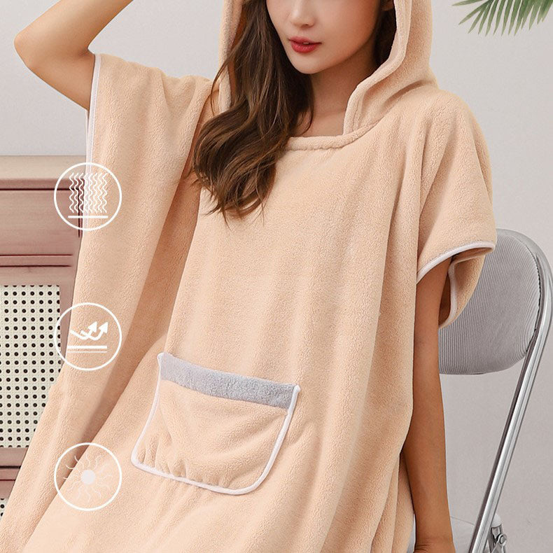 Hættehåndklæde Poncho Blød Mikrofiber Badekåbe