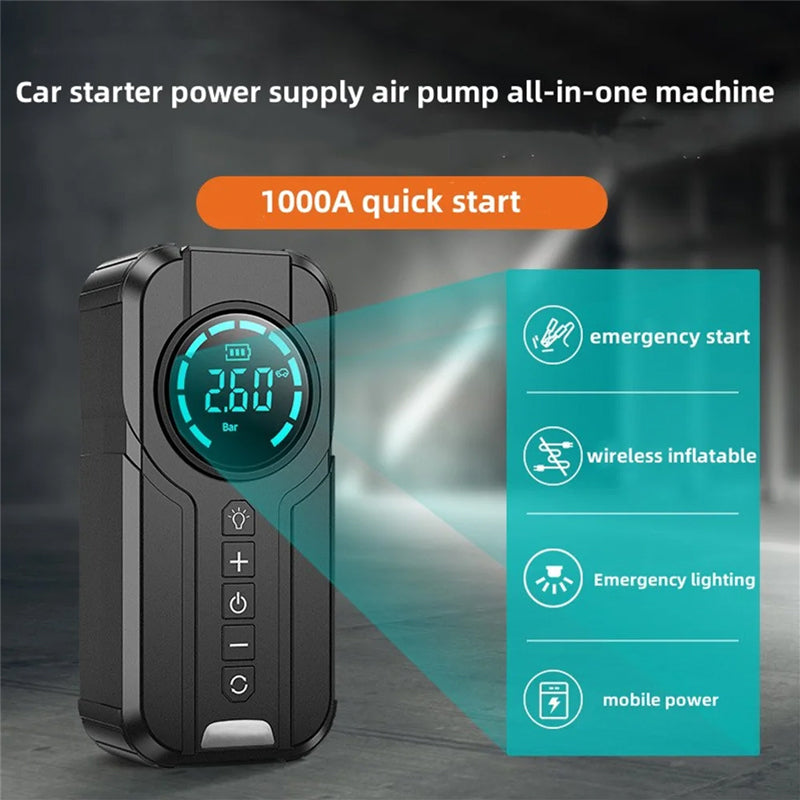 Kompakt bil luftpumpe jumpstarter LED-lys