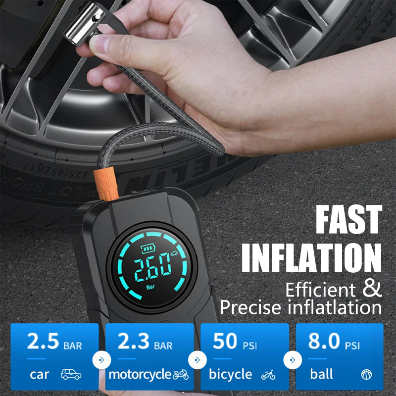Kompakt bil luftpumpe jumpstarter LED-lys