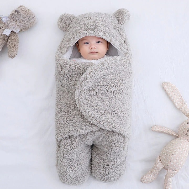 Baby tæppe fleece wrap med hætte design