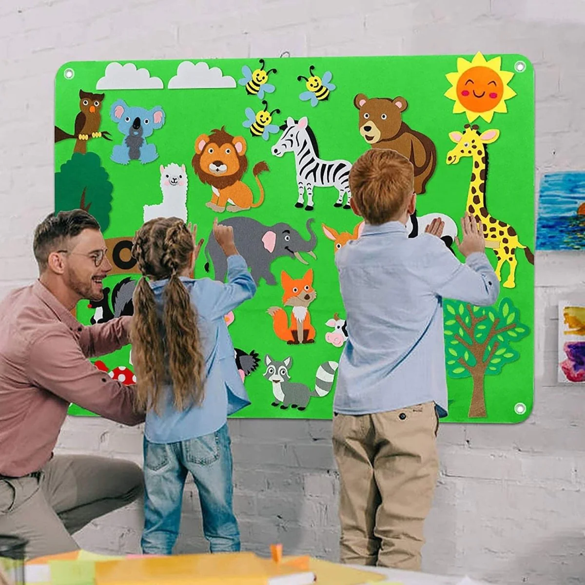 Ensemble d'apprentissage mural en feutre d'animaux pour enfants