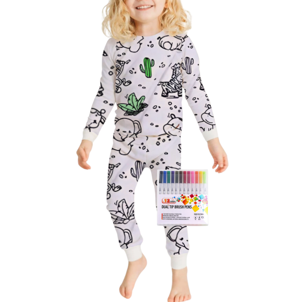 Børns farvelægning bomulds pyjamasæt