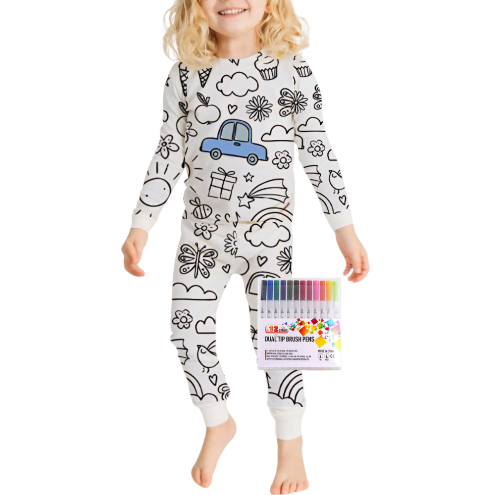 Børns farvelægning bomulds pyjamasæt