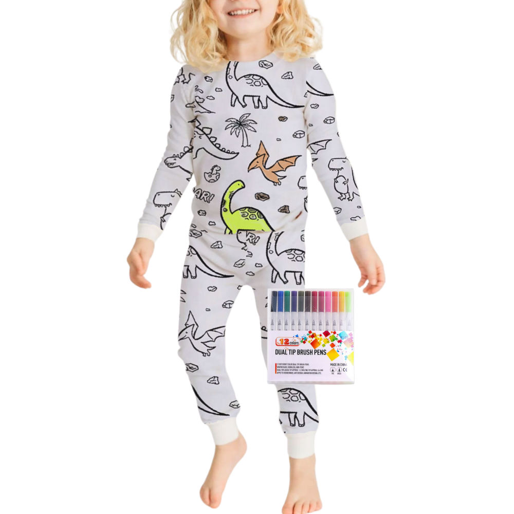 Børns farvelægning bomulds pyjamasæt