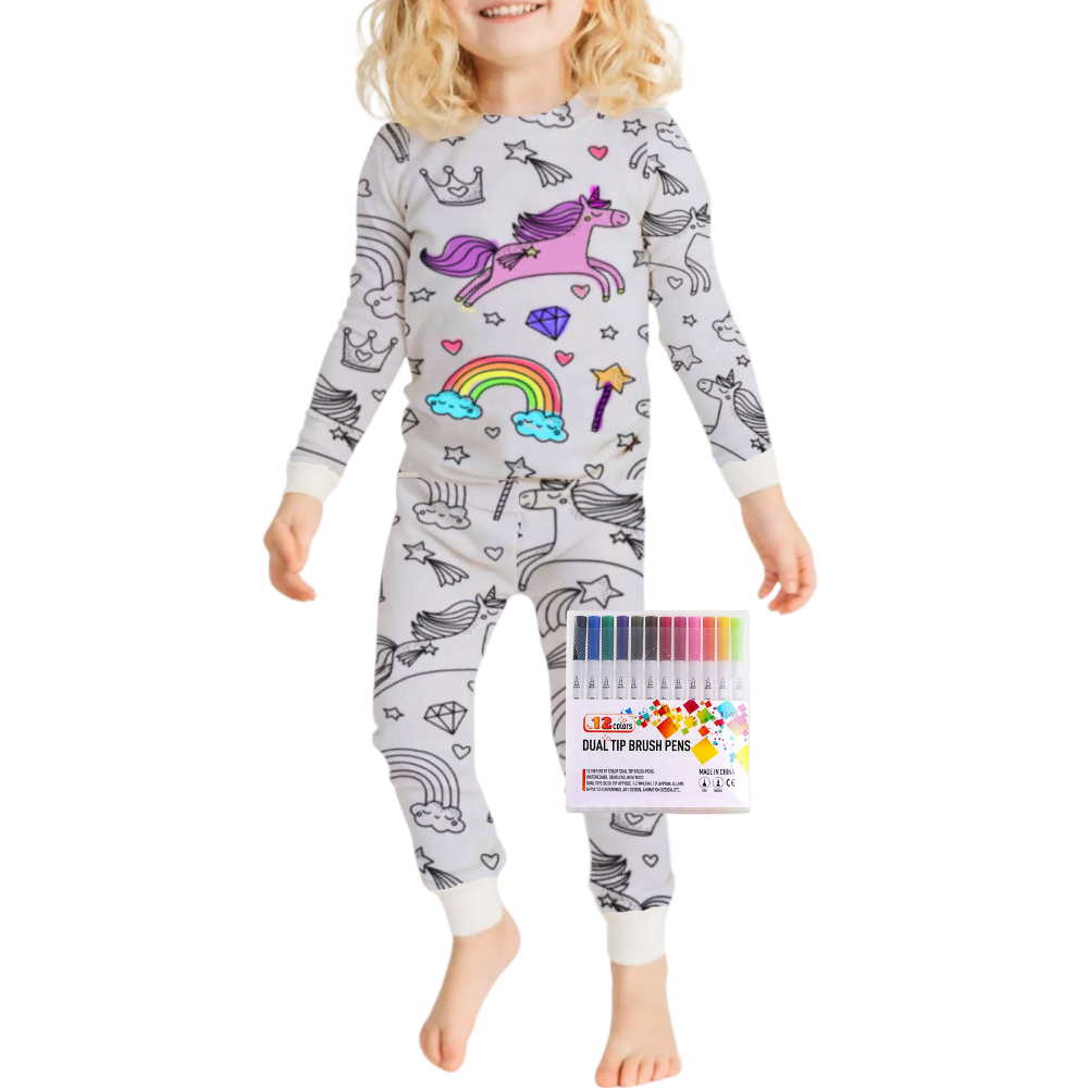 Børns farvelægning bomulds pyjamasæt