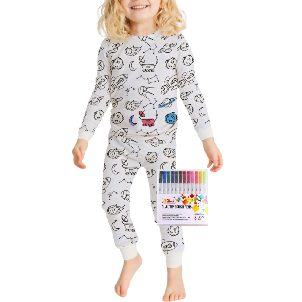 Børns farvelægning bomulds pyjamasæt