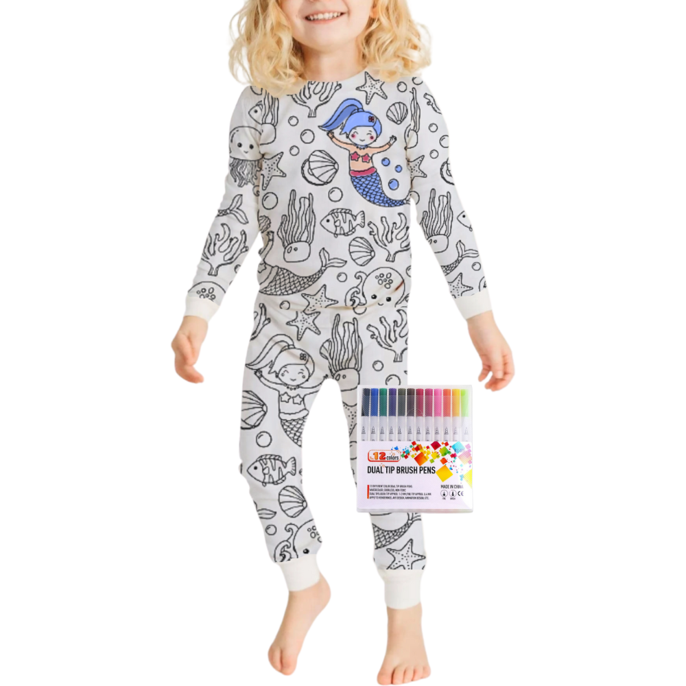 Børns farvelægning bomulds pyjamasæt