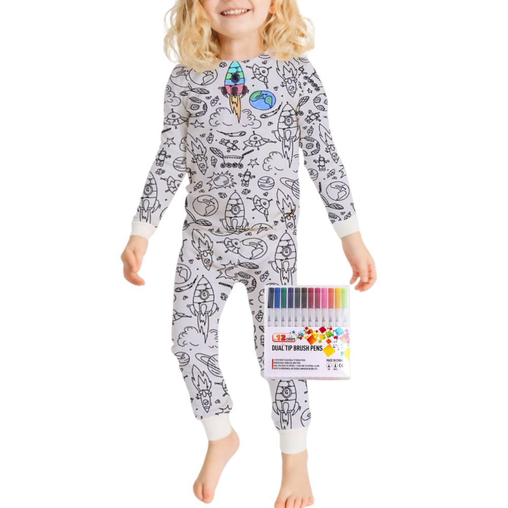 Børns farvelægning bomulds pyjamasæt