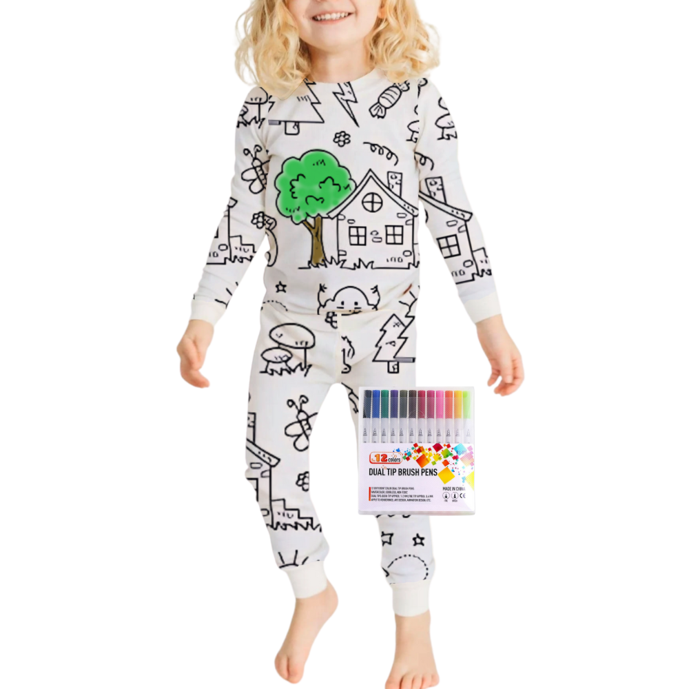 Børns farvelægning bomulds pyjamasæt