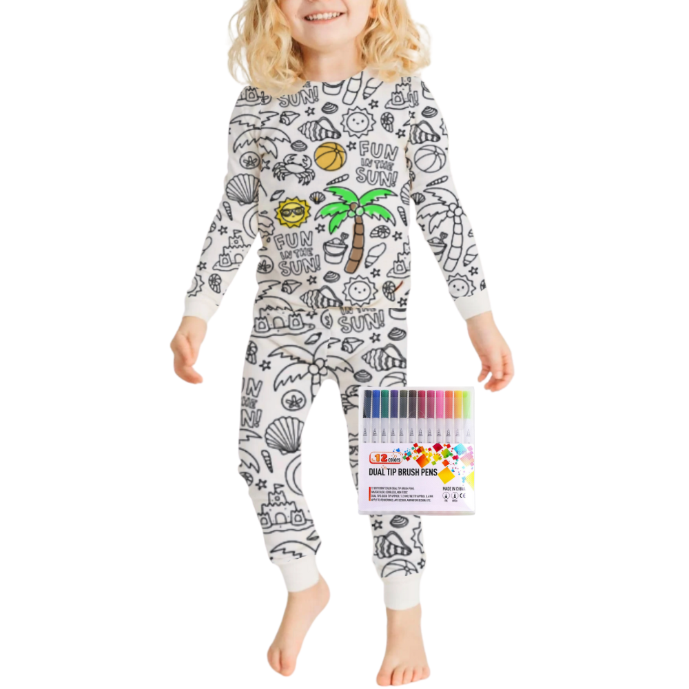 Børns farvelægning bomulds pyjamasæt