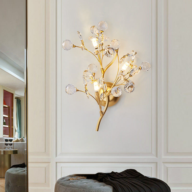 Luminous Blossom: Modern Floral Crystal Wall Light – Elegant Illumination for Stylish Living Spaces