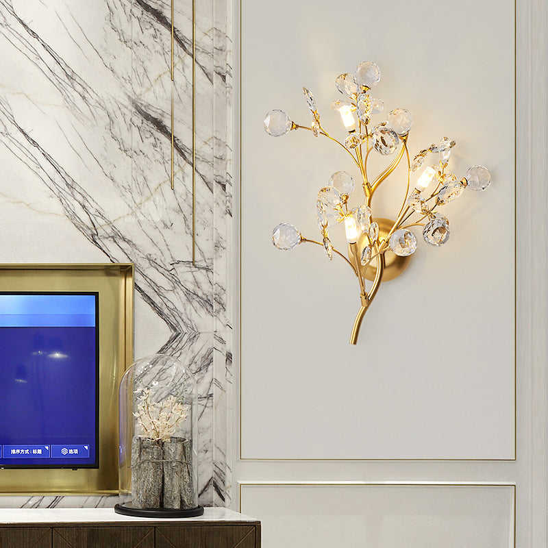 Luminous Blossom: Modern Floral Crystal Wall Light – Elegant Illumination for Stylish Living Spaces