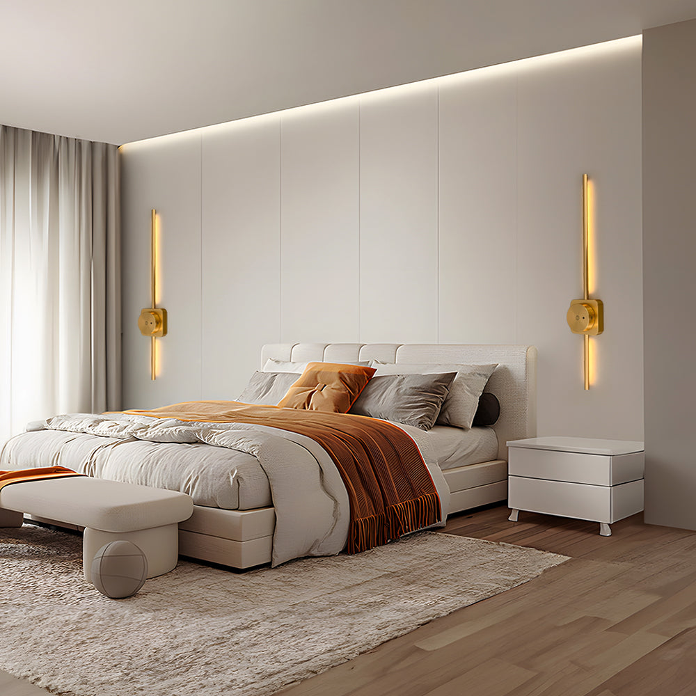 Luminous Glow: Modern LED Wall Light for Stylish Ambient Lighting – Minimalist Design, Golden Accents for Bedroom