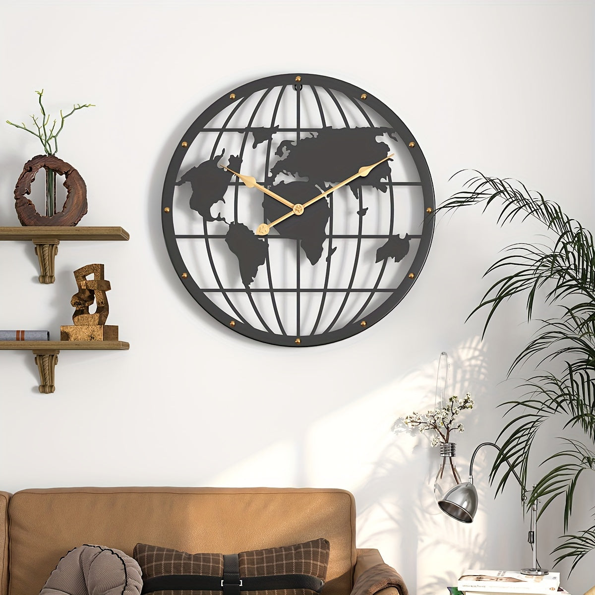 WorldTime - Silent 40cm Metal Clock with Golden Accents