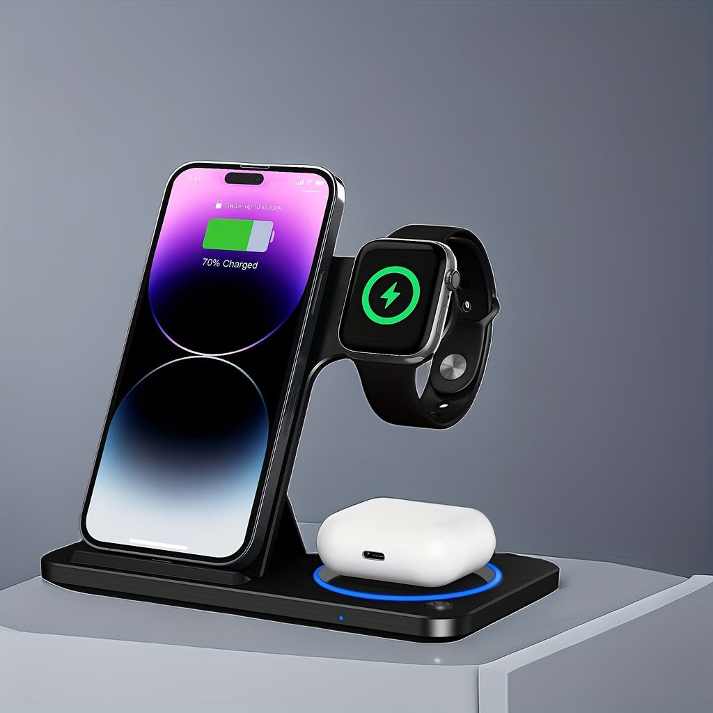 Bezdrátová nabíjecí stanice pro telefon, hodinky, sluchátka