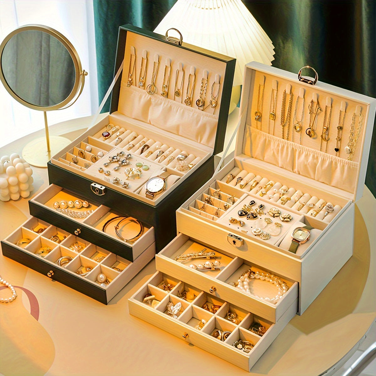 Jewelry Box Leather Organizer with Drawers