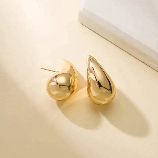 Kvinders elegante guld dråbeøreringe | Slankt poleret design