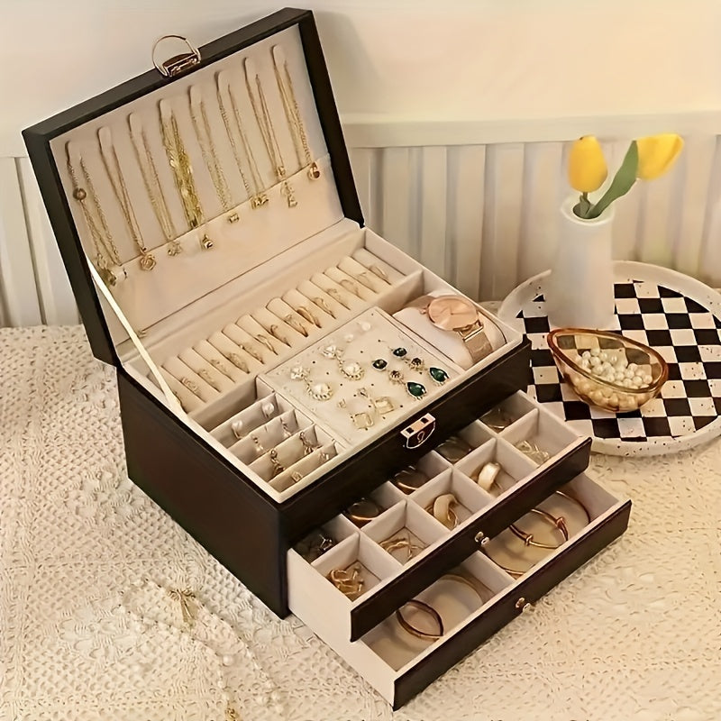 Boîte à bijoux grand organiseur de tiroir en cuir