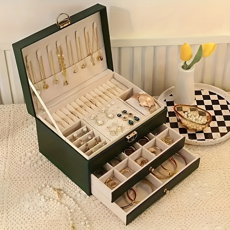 Boîte à bijoux grand organiseur de tiroir en cuir