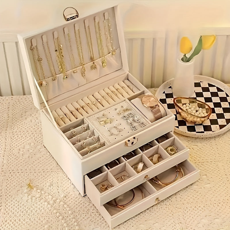 Boîte à bijoux grand organiseur de tiroir en cuir
